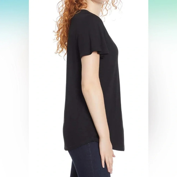 NWT Jessica Simpson Women's Carly Flutter Short Sleeve Tee Shirt Black - Picture 2 of 3